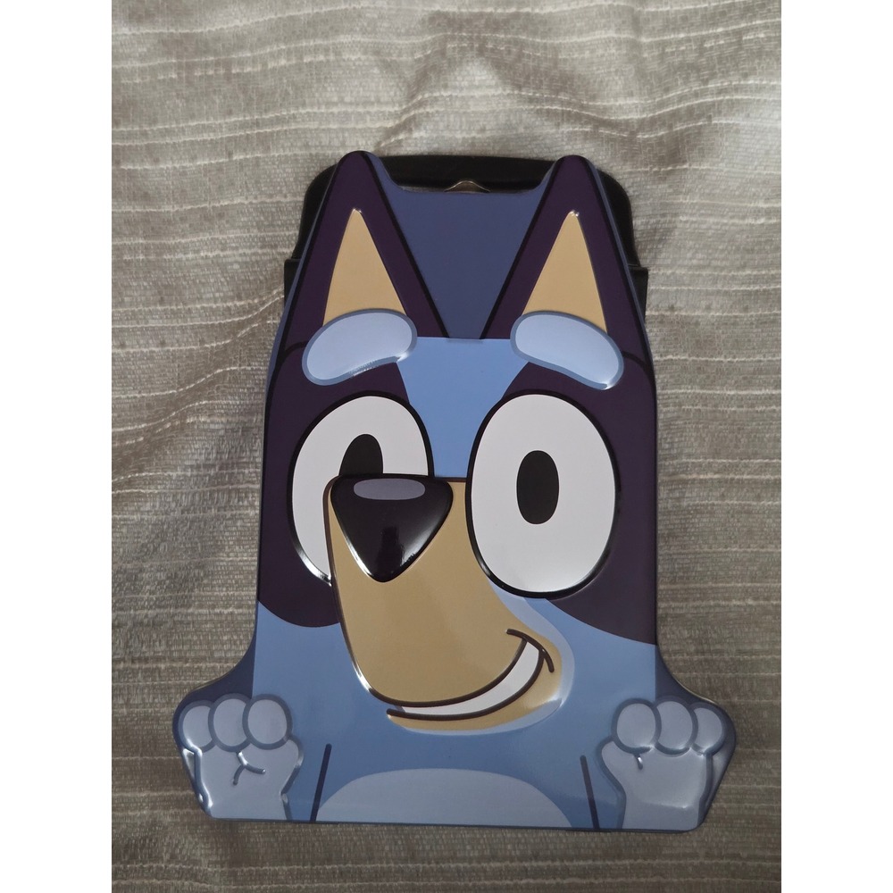 Bluey Heeler Shaped Tin Lunch Box Metal Carry Case with Handle Blue Embossed